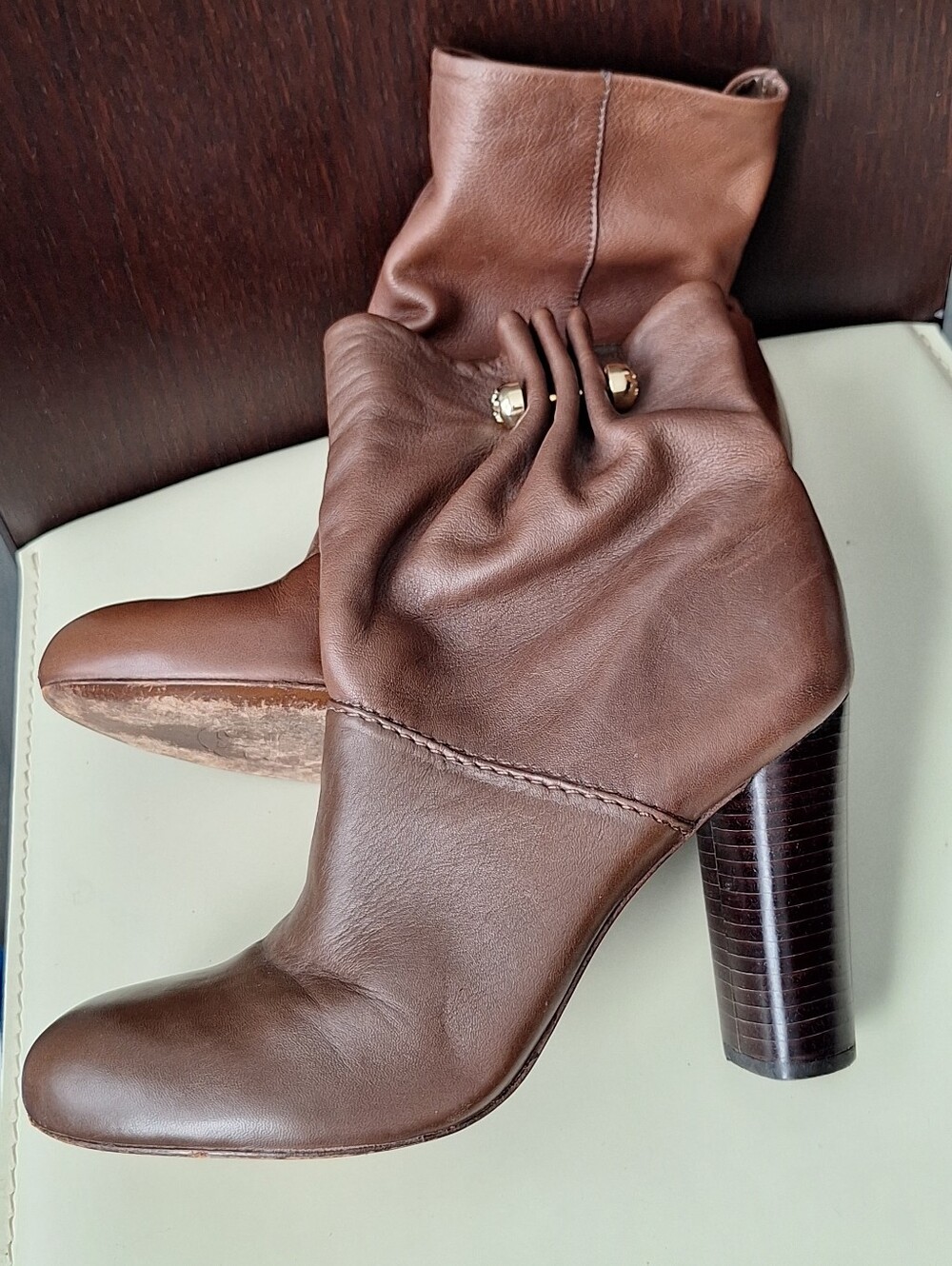 Tory Burch Sable ( Nappa Fly ) slouch Leather Fig Brown Boots Sz 10
